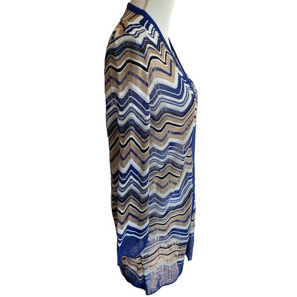 CHICO'S Travelers Zig Zag Stitch Cardigan Sweater Jacket Seafaring Blue Small - Picture 5 of 10